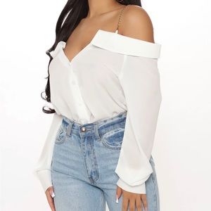 Fashion Nova Off The Chain Chiffon Top - Ivory - Size Small (NWT!!!!)